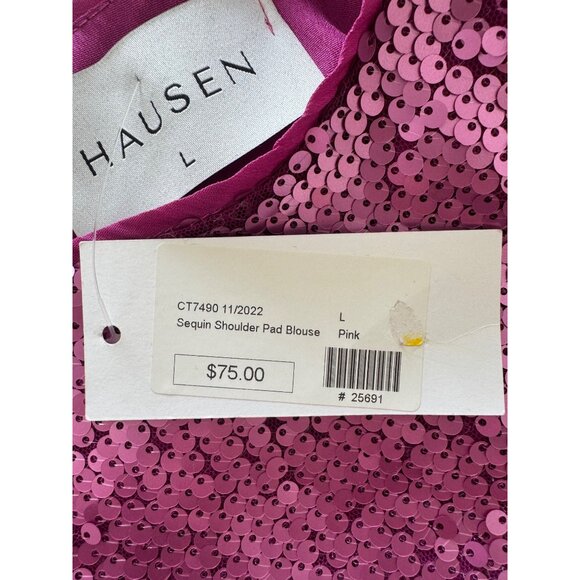 Hemline Hausen Pink Sequin Structured Shoulder Pad Blouse L NWT Festival Boho - Picture 8 of 16